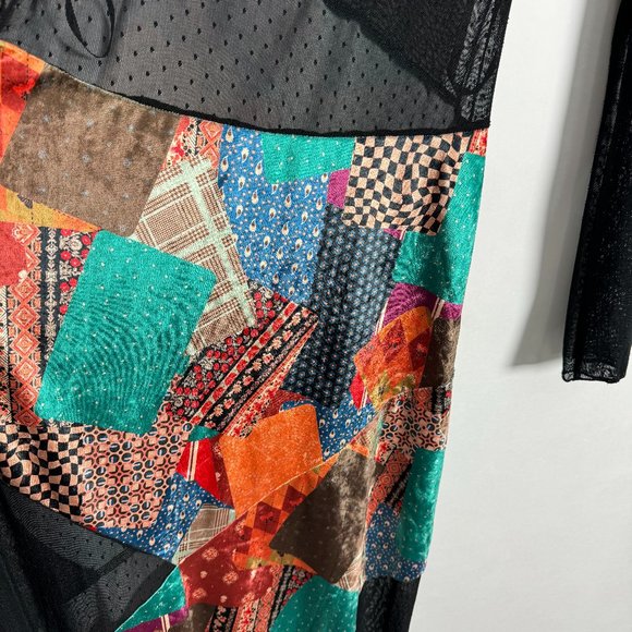 NEW FREE PEOPLE PARKER PATCHWORK VELVET MESH MAXI DRESS XS S M 💚🧡💙 - Picture 6 of 9